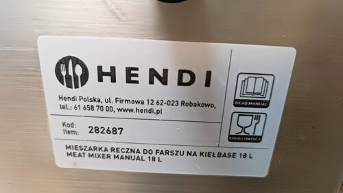 Więcej informacji o „Mieszarka ręczna do farszu na kiełbasę 18 l HENDI”